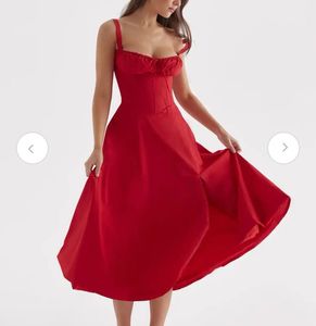 Fit and Flared Midi Side Slit Red Dress