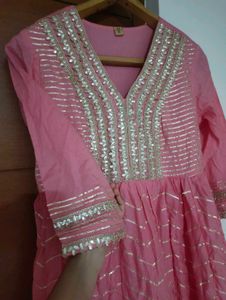 Pink Ethnic Gown With Golden Embroidery 🪷✨