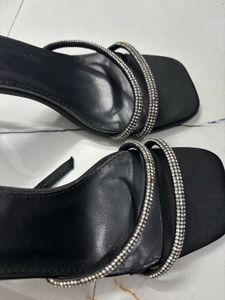 MNG Black Embellished Strap Heels
