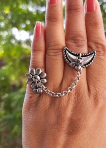 German Silver Dual Chain Adjustable Unique Ring 👌