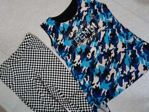 Camouflage Tunic Top & Checkered Pants Set
