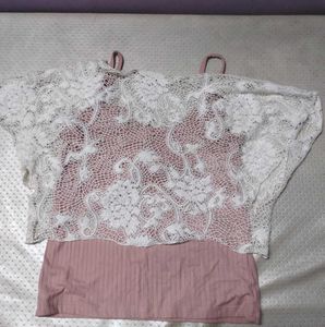 Pink Camesol and lace shrug