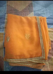 Orange Saree with Golden Border