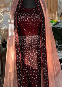 Exquisite Maroon Velvet Lehenga Choli