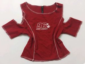 Red cold shoulder Cut-Out Crop Top tshirt