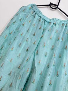 Embroidered Teal Palazzo Pants
