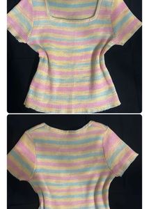 Blue Striped Button-Up Shirt with Embroidered Figu