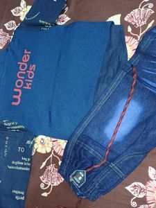 Boys navy blue jeans shirt set