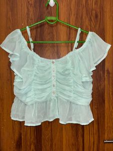 Light Blue Off-Shoulder Ruffle Top