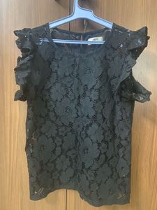 Black Lace Flutter Sleeve Top