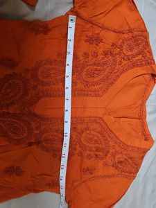 Orange Chikankari Kurta