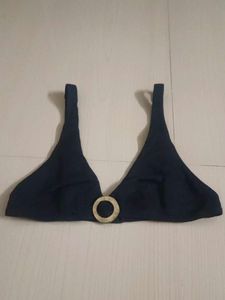 Navy Blue Bikini Top with Gold Ring Detail
