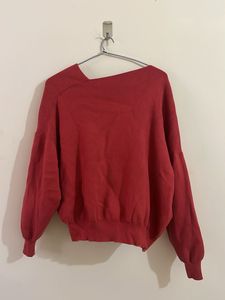Red Asymmetrical Neckline Sweater