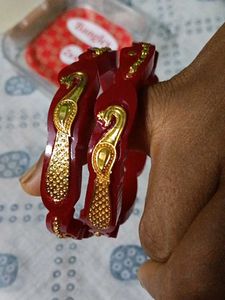 Elegant Red & Gold Peacock Bangles