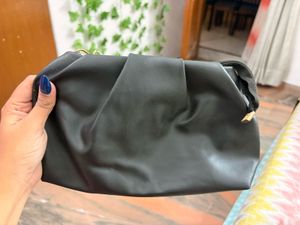 Chic Black Clutch with Pearl Handle
