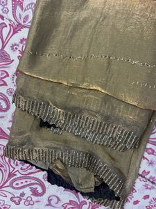 Elegant Golden Saree with Embellished Border