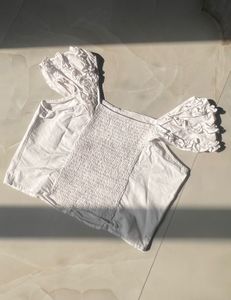 Chic White Ruched Puff Sleeve Top