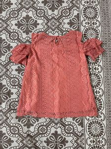 Coral Lace Cold Shoulder Top