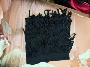 Black Fringe Mini Skirt