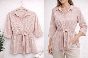 Chic Floral Print Tie-Waist Tunic Top