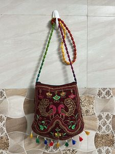 Embroidered Peacock Sling Bag