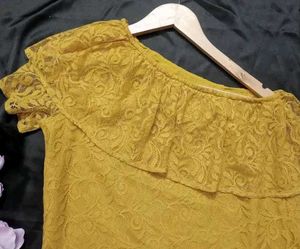 Mustard Lace Off-Shoulder Top