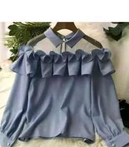 Chic Blue Off-Shoulder Ruffle Top