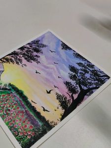 Watercolor Painting - Sunset Landscape