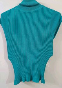 Ribbed Teal Short Sleeve Top