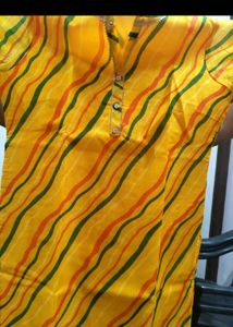 kota doriya Yellow Striped Kurta