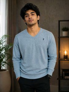 Men's Light Blue V-Neck Sweater