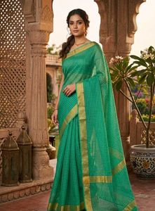 Elegant Green Checkered Saree