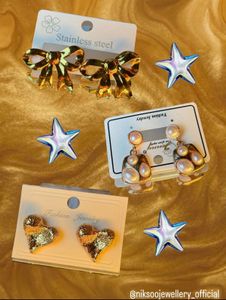 Anti-Tarnish Charming Bow & Heart Earrings Set
