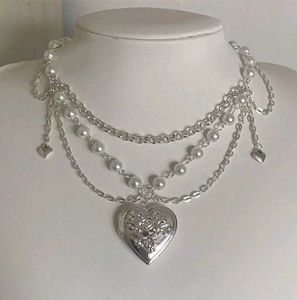 Vintage Heart Locket Pearl Necklace