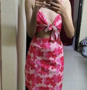 Pink Floral Tie-Front Mini Dress
