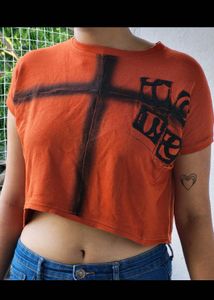 Edgy Orange Graphic Crop Top