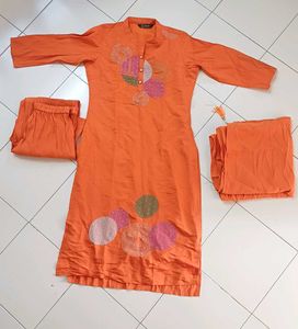 Orange Kurta Set with Embellishments