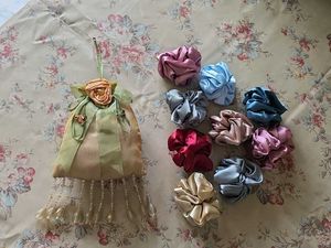 Set of 9 Satin Scrunchies &amp; handmade decoration
