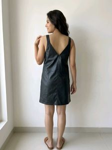 Black Faux Leather Pinafore Dress S/M