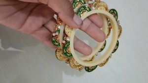 Elegant Gold and Green Bangles Set