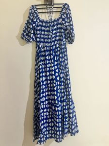 Blue &amp; White Block Print Maxi Dress
