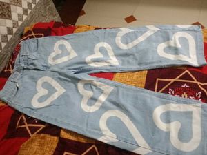 Cute Heart Print Light Wash Jeans