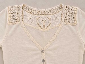 Cream Crochet Detail Button-Up Top