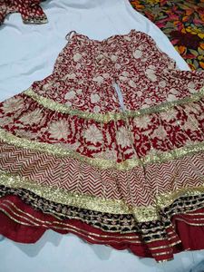 Red Floral Kurta with Trouser