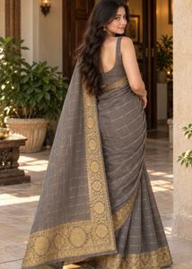 Elegant Grey Saree with Gold Border