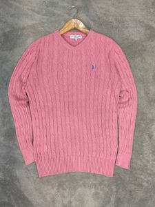 US Polo Assn Pink Cable Knit V-Neck Sweater