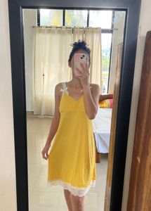 Yellow Sleep Dress with Lace Trim