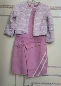 Stylish Pink Sleeveless Dress with woolen jacket a