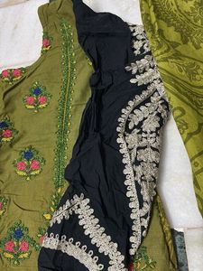 Olive Green Embroidered Kurta  with Dupatta