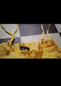 Yellow Gingham Off-Shoulder Top
